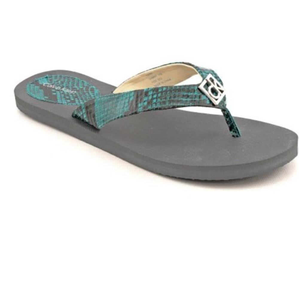Calvin Klein Size 11 Blue open Toe Flip Flops Leather